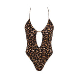 Leopard print tight one piece swimsuit
