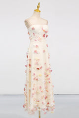 Off-Shoulder Embroidered Maxi Dress in apricot