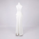 priscilla Strapless Veiled Corset Maxi Dress in white