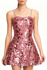 virginia Strappy Sequin Embellished Mini Dress in pink