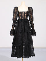 PUFF SLEEVE LACE MAXI DRESS IN BLACK