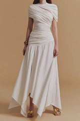 CASSIA Asymmetrical ruched top Midi Skirt set in white