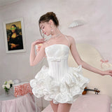 wendy ruched trim strapless mini dress in white