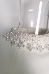 Beaded cuffs long sleeve mini dress in white