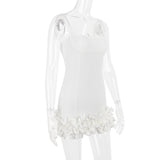 WHITE RUFFLE SATIN DRESS