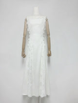 lace trim embroidery hollow midi dress in white