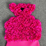 flower bandage midi dress in hot pink