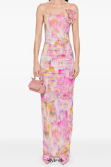 molly Floral Appliqué Print Maxi Dress in pink