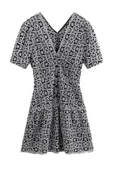 black v-neckline Guipure Mini Dress