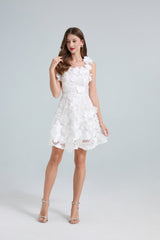 georgia 3d Floral Lace mini Dress in white