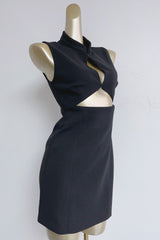 stand collar cutout mini dress in black