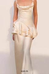 beverly Splicing ruffle silk maxi dress in apricot