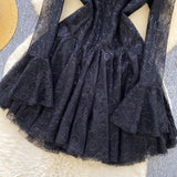 Green Embroidered Flared Mini Dress