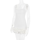 WHITE RUFFLE SATIN DRESS