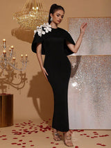 aurora Cape Sleeve back flower maxi Dress in black