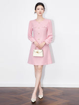 alani Embossed Chiffon Puff Sleeves mini Dress in pink