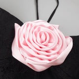 Lace Tiered flower Strapless Maxi Dress in black