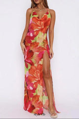 Falling Tropical Bloom high slit Maxi Dress