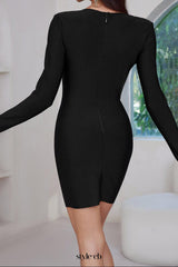 alisa pearl flower embellished bandage mini dress in black