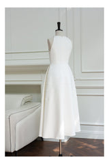 Sleeveless halter neck with diamond midi dress in white