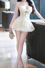 emma Bowknot hollow tube top mini dress in beige