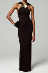 tammy Metal 3D Flower Hooded Midi Dress in black