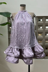 gemma sequin Sleeveless Bowknot Mini Dress in white