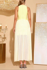 aurora 3D flower Splicing bandage mesh maxi dress in yellow