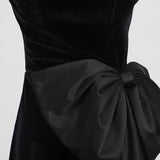 bow Irregular Asymmetric Sleeveless midi Dress in black