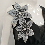 rita black 3D Floral Rhinestone Bodycon Slit Maxi Bandage Dress