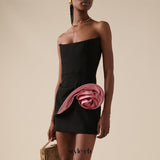 darlene Strapless Floral mini Dress in black