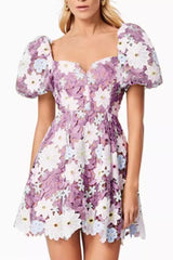 winifred Hollow hook lace mini dress in purple