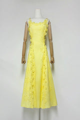 lace trim embroidery hollow midi dress in white