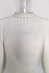 Beaded cuffs long sleeve mini dress in white