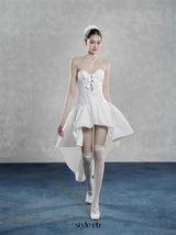 samantha bow-tie strapless mini dress in white