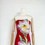 suzanne Appliqué Floral Bustier Maxi Dress in red