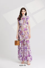 chloe hollow out flower embroidery maxi dress in purple