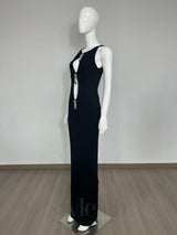 emerald embellished cutout sleeveless maxi dress in black