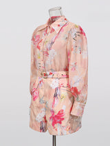 orange jenny floral printed shirt shorts set