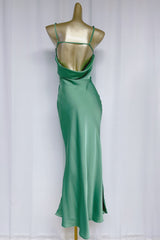 Vida Satin Midi Dress in Juniper Green