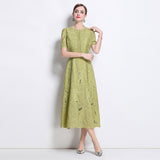 dana hollow embroidery lace midi dress in green