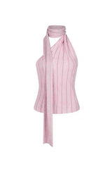 Striped halterneck sleeveless vest in pink