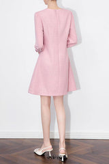 alani Embossed Chiffon Puff Sleeves mini Dress in pink