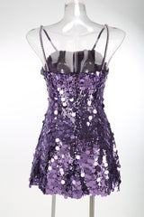 virginia Strappy Sequin Embellished Mini Dress in purple