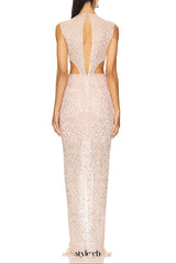 vivien flower sequin cutout maxi dress in apricot