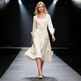 winifred 3d flower embellished long sleeve maxi dress in white