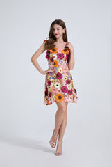 georgia 3d Floral Lace mini Dress in apricot