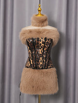 suzanne Leopard Fur Sequin Skirt Set