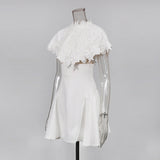 vanessa White mini dress with embroidered lace cape