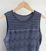 hollow striped sleeveless knit midi dress in Royal Blue